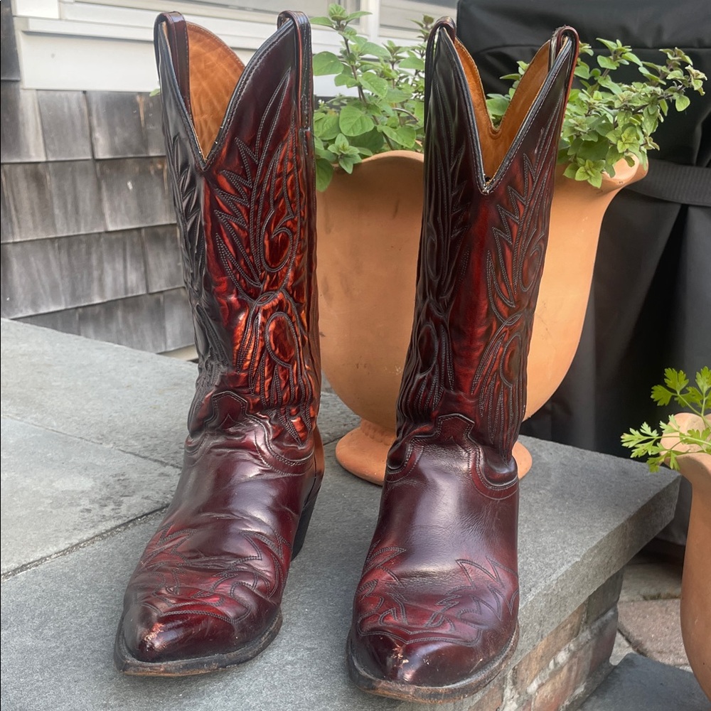 J. Chisholm Maroon Leather Cowboy Boots